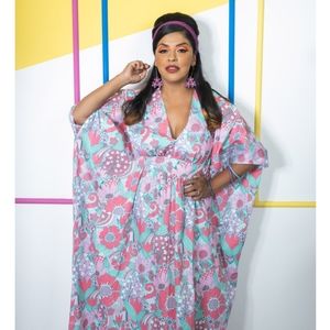 Large/Plus Blue Platypus Caftan in Pink watermelon